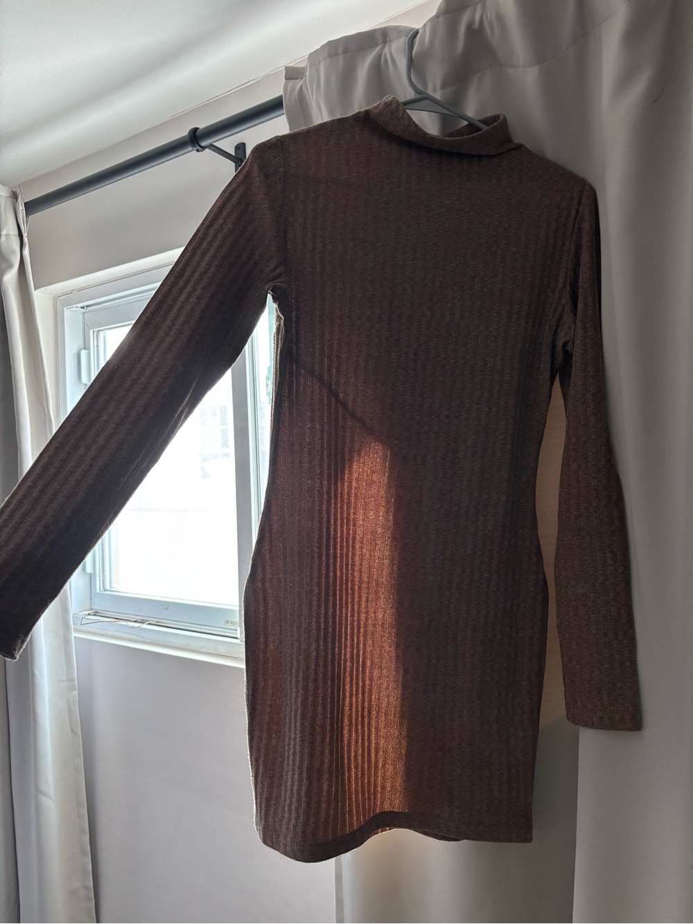 mistress rocks Brown Long-Sleeve Ribbed Mock Neck Dress